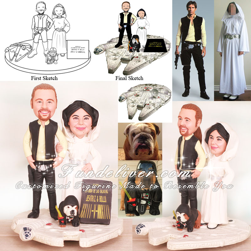 Bride and Groom Standing On Millenium Falcon Wedding Cake Toppers